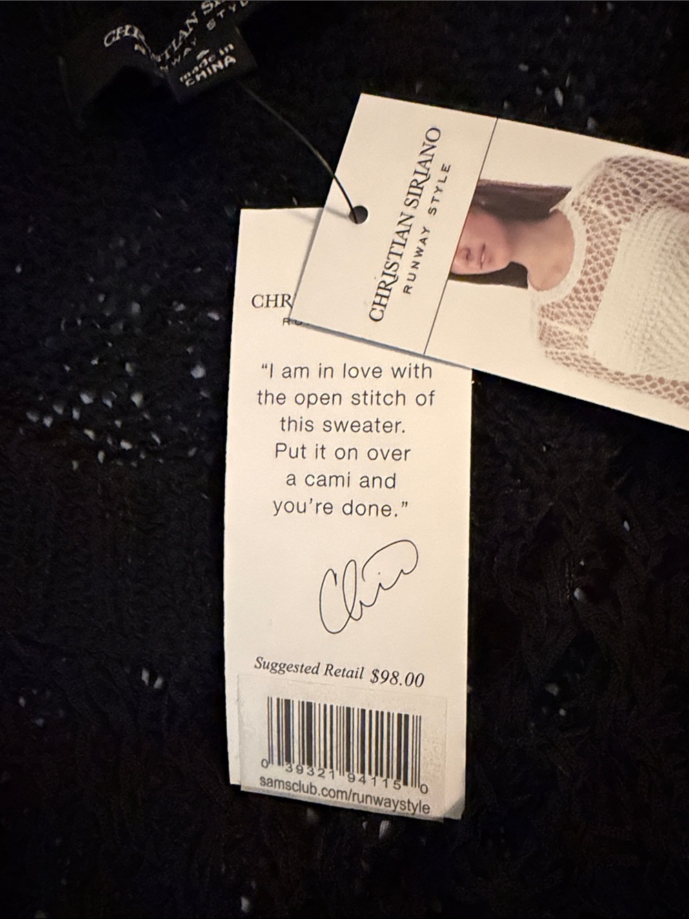 Christian Siriano Black Open-Knit Crewneck Sweater - Picture 3 of 6